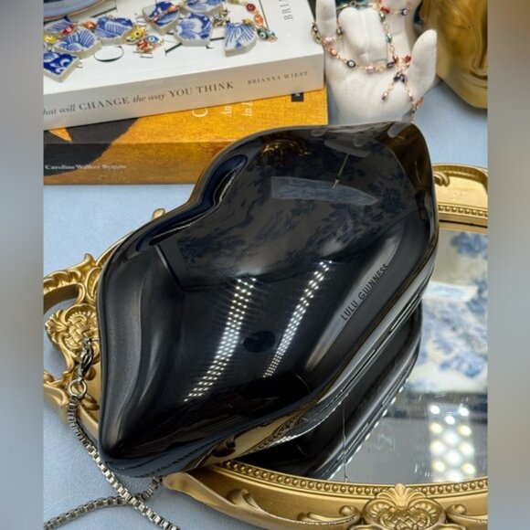 🆕 LULU GUINNESS 🧿 NWOT Black Medium Iconic Lips Perspex Clutch Bag - Picture 12 of 16